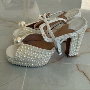 Elegant Pearl-Embellished White Heels
